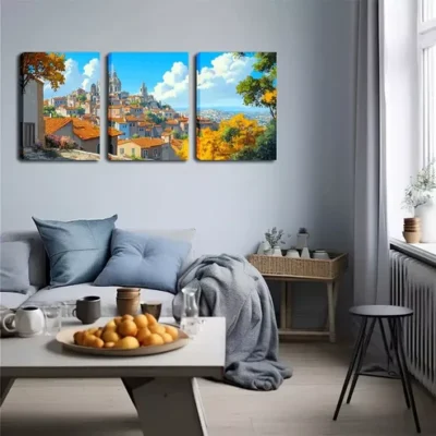 3pcsCharacteristic Mountain City, Wall Art Set Canvas Framed 40x60cm - High Quality Print 100% Australian Made Wall Canvas Ready to Hang