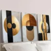 3pcs Golden Black Geometric Abstract Wall Art Set Canvas Framed 50x70cm - High Quality Print 100% Australian Made Wall Canvas Ready to Hang - Image 3