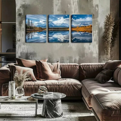 3pcs Landscape Painting with Lake and Blue Sky Wall Art Set Canvas Framed 40x60cm - High Quality Print 100% Australian Made Wall Canvas Ready to Hang