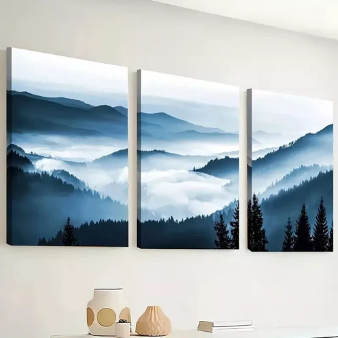 3pcs Featuring Artistic Misty Mountain Scenic Wall Art Set Canvas Framed 40x60cm – High Quality Print 100% Australian Made Wall Canvas Ready to Hang