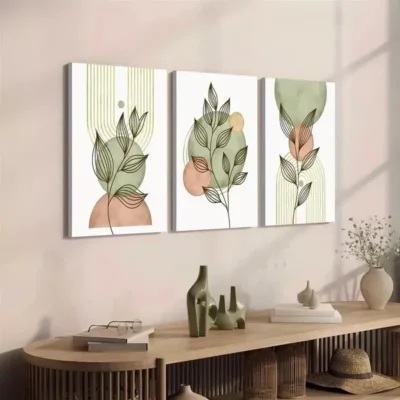 3pcs Boho Botanical Leaves Chic Canvas Framed 50x70cm - High Quality Print 100% Australian Made Wall Canvas Ready to Hang