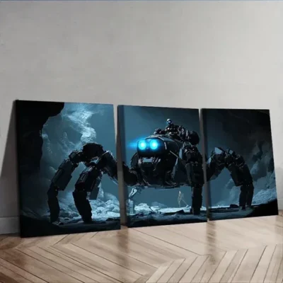 3pcs Featuring Large Mechanical Spiders Wall Art Set Canvas Framed 50x70cm - High Quality Print 100% Australian Made Wall Canvas Ready to Hang