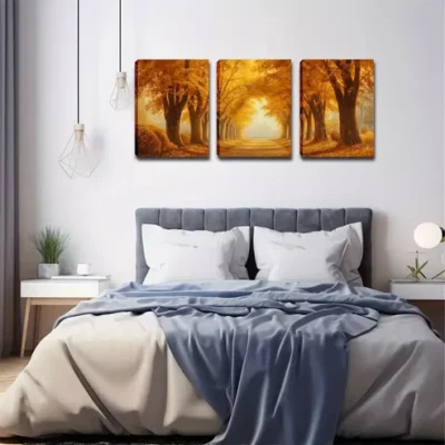 3pcs Deep Yellow Woods, Romantic Roads Wall Art Set Canvas Framed 40x60cm - High Quality Print 100% Australian Made Wall Canvas Ready to Hang