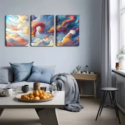 3pcs Two Majestic Dragons Wall Art Set Canvas Framed 40x60cm - High Quality Print 100% Australian Made Wall Canvas Ready to Hang