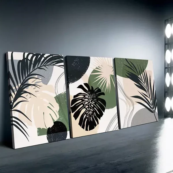3pcs Bohemian Abstract Monstera Leaf Canvas Framed 50x70cm- High Quality Print 100% Australian Made Wall Canvas Ready to Hang