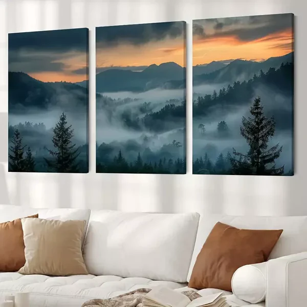 3pcs Sunset & Forest With Mountain Scenery Canvas Framed 50x70cm- High Quality Print 100% Australian Made Wall Canvas Ready to Hang