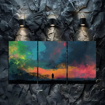 3pcs A Lone Figure Stands on The Edge On a Field Canvas Framed 50x70cm- High Quality Print 100% Australian Made Wall Canvas Ready to Hang
