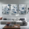 3pcs Blue Grey Flower Leaf Canvas Framed 50x70cm- High Quality Print 100% Australian Made Wall Canvas Ready to Hang - Image 2