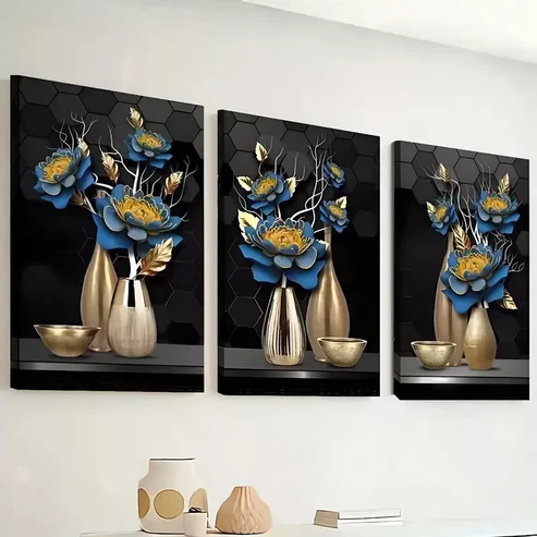 3pcs Modern and fashionable flower potted Wall Art Set Canvas Framed 40x60cm – High Quality Print 100% Australian Made Wall Canvas Ready to Hang