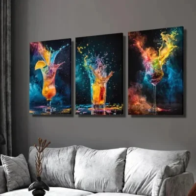 3pcs Colorful Drink Splashes, Starry Night Wall Art Set Canvas Framed 50x70cm - High Quality Print 100% Australian Made Wall Canvas Ready to Hang