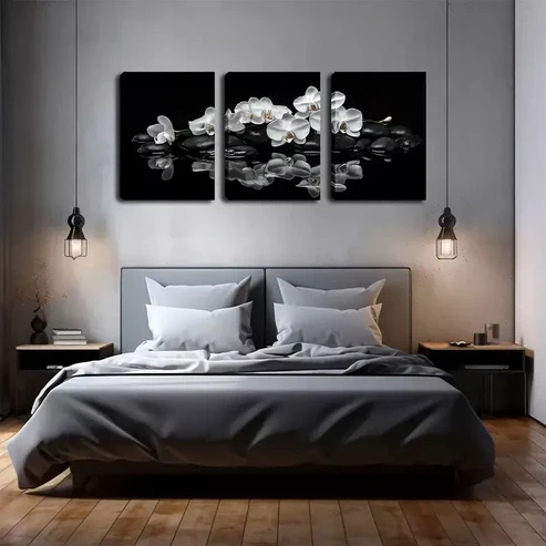 3pcs White Flowers And Pebbles Wall Art Set Canvas Framed 40x60cm – High Quality Print 100% Australian Made Wall Canvas Ready to Hang