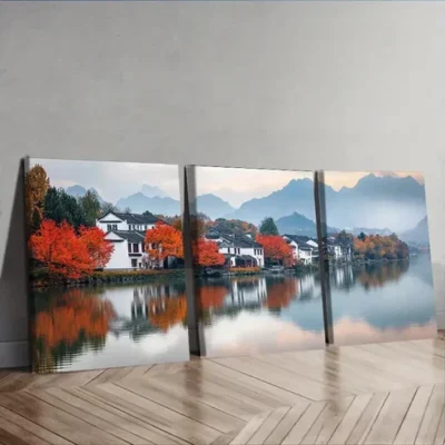 3pcs Jiangnan, ancient town Wall Art Set Canvas Framed 50x70cm - High Quality Print 100% Australian Made Wall Canvas Ready to Hang