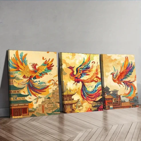 3pcs Urban Landscape with Traditional Pagodas Wall Art Set Canvas Framed 50x70cm – High Quality Print 100% Australian Made Wall Canvas Ready to Hang