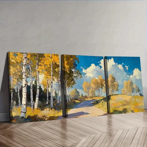 3pcs Birch Forest in Autumn, Luxurious Wall Art Set Canvas Framed 40x60cm – High Quality Print 100% Australian Made Wall Canvas Ready to Hang