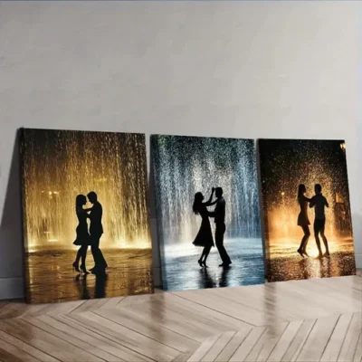 3pcs Walk in the rain Wall Art Set Canvas Framed 40x60cm - High Quality Print 100% Australian Made Wall Canvas Ready to Hang