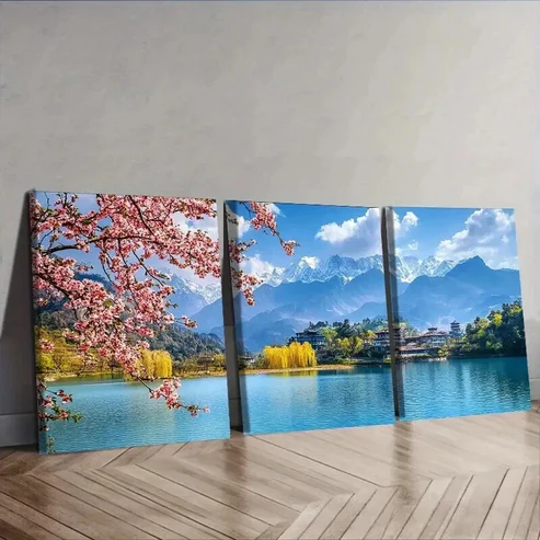 3pcs Featuring Lijiang, Yunnan, Wall Art Set Canvas Framed 50x70cm – High Quality Print 100% Australian Made Wall Canvas Ready to Hang