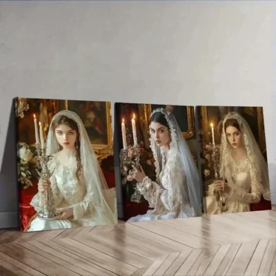 3pcs Featuring a Vintage Wedding Girl, Wall Art Set Canvas Framed 50x70cm - High Quality Print 100% Australian Made Wall Canvas Ready to Hang