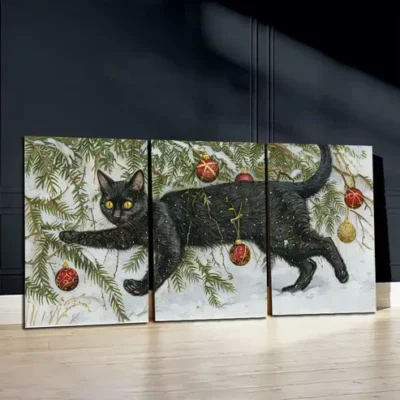 3pcs Charming Black Cat Canvas Wall Art Set Canvas Framed 50x70cm - High Quality Print 100% Australian Made Wall Canvas Ready to Hang
