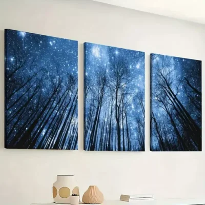 3pcs Dream forest, starry sky in the forest Wall Art Set Canvas Framed 40x60cm - High Quality Print 100% Australian Made Wall Canvas Ready to Hang