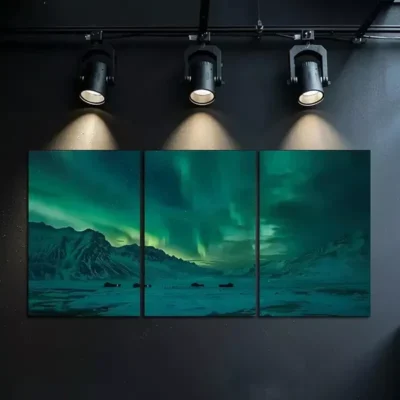 3pcs Northern Lights Over The Mountains Canvas Framed 50x70cm- High Quality Print 100% Australian Made Wall Canvas Ready to Hang