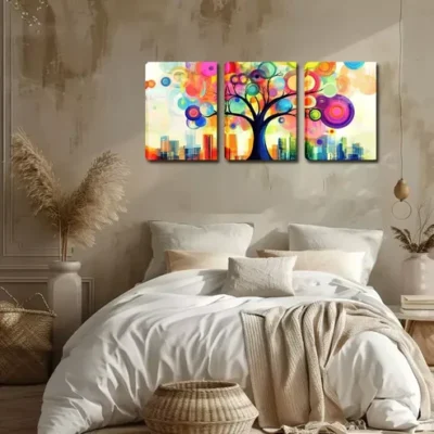 3pcs Abstract Colorful Big Tree Wall Art Set Canvas Framed 40x60cm - High Quality Print 100% Australian Made Wall Canvas Ready to Hang