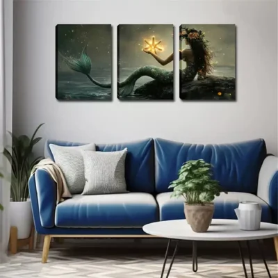 3pcs Magic Mermaid, Paint Wall Art Set Canvas Framed 40x60cm - High Quality Print 100% Australian Made Wall Canvas Ready to Hang