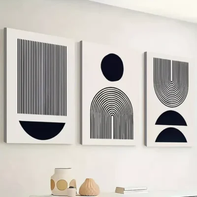 3pcs Black and white graphics and stripes Wall Art Set Canvas Framed 40x60cm - High Quality Print 100% Australian Made Wall Canvas Ready to Hang