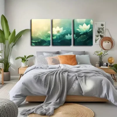 3pcs Serene White for Lotus Flowers Wall Art Set Canvas Framed 40x60cm - High Quality Print 100% Australian Made Wall Canvas Ready to Hang
