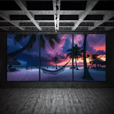 3pcs Photograph of An Idyllic Beach Scene At Sunset Canvas Framed 50x70cm- High Quality Print 100% Australian Made Wall Canvas Ready to Hang
