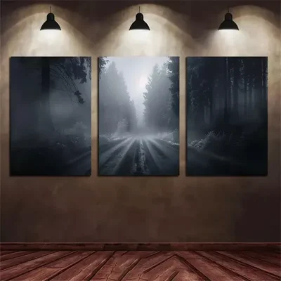 3pcs Photo of A Foggy Road in The Forest Canvas Framed 50x70cm- High Quality Print 100% Australian Made Wall Canvas Ready to Hang