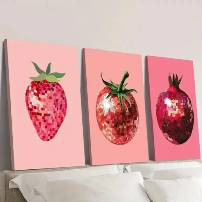 3pcs Strawberry, Tomato, Pomegranate Wall Art Set Canvas Framed 50x70cm - High Quality Print 100% Australian Made Wall Canvas Ready to Hang