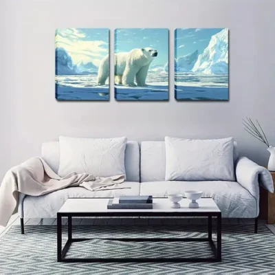 3pcs A Giant Polar Bear Wall Art Set Canvas Framed 40x60cm - High Quality Print 100% Australian Made Wall Canvas Ready to Hang