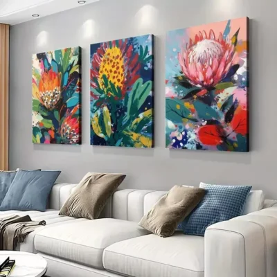 3pcs Australian Native Flora Abstract Art Canvas Framed 50x70cm- High Quality Print 100% Australian Made Wall Canvas Ready to Hang
