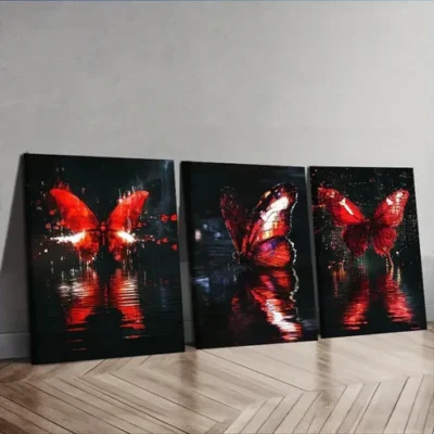3pcs Featuring Butterfly-Themed Wall Art Set Canvas Framed 50x70cm - High Quality Print 100% Australian Made Wall Canvas Ready to Hang