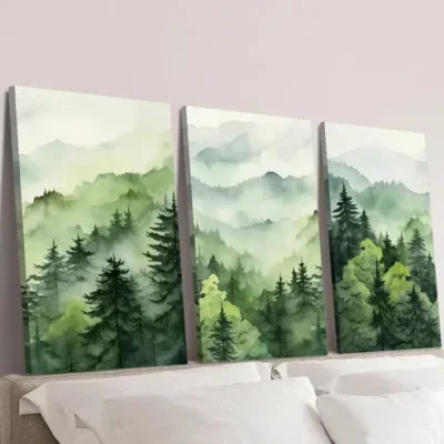 3pcs Misty Cedar Forest Wall Art Set Canvas Framed 40x60cm - High Quality Print 100% Australian Made Wall Canvas Ready to Hang