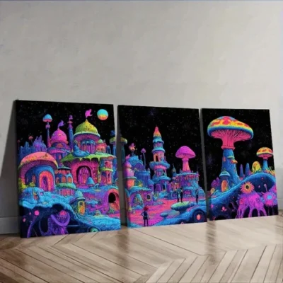 3pcs "Strange Place (3)" Wall Art Set Canvas Framed 50x70cm - High Quality Print 100% Australian Made Wall Canvas Ready to Hang