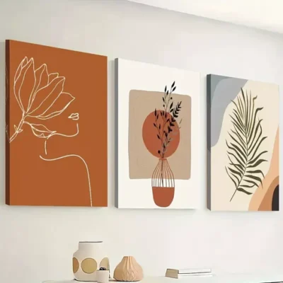 3pcs Modern bohemian stylish plant leaf line Wall Art Set Canvas Framed 40x60cm - High Quality Print 100% Australian Made Wall Canvas Ready to Hang