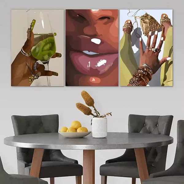 3pcs Fashion Black Woman Abstract Decoration Canvas Framed v- High Quality Print 100% Australian Made Wall Canvas Ready to Hang
