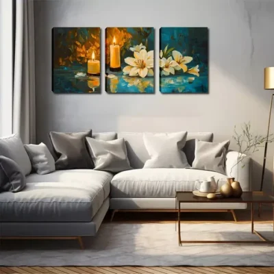 3pcs Warm Flowers And Candles, Wall Art Set Canvas Framed 40x60cm - High Quality Print 100% Australian Made Wall Canvas Ready to Hang