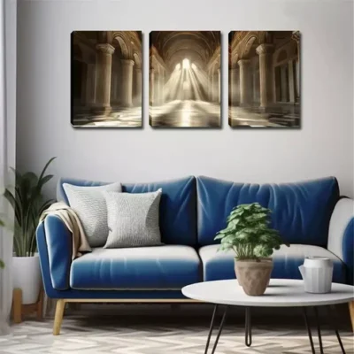 3pcs Landscape Painting with Sunlight Inside Wall Art Set Canvas Framed 40x60cm - High Quality Print 100% Australian Made Wall Canvas Ready to Hang