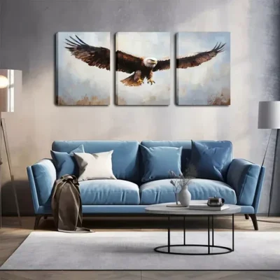 3pcs Majestic Bald Eagle Triptych Wall Art Set Canvas Framed 40x60cm - High Quality Print 100% Australian Made Wall Canvas Ready to Hang