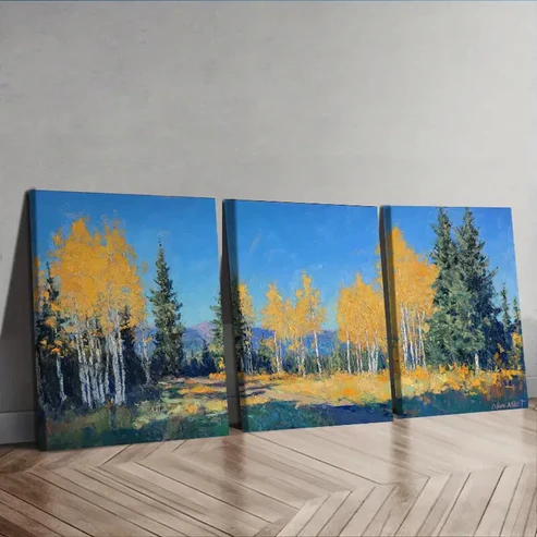 3pcs Autumn Birch Forest , Vibrant Fall Colors Wall Art Set Canvas Framed 40x60cm – High Quality Print 100% Australian Made Wall Canvas Ready to Hang
