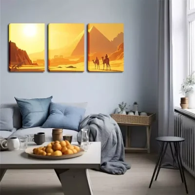 3pcs Decoration, Pyramid, Sun, Camel, Wall Art Set Canvas Framed 40x60cm - High Quality Print 100% Australian Made Wall Canvas Ready to Hang