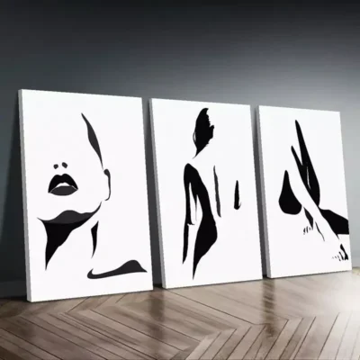 3pcs Abstract Black and White Female Figure Canvas Framed 50x70cm - High Quality Print 100% Australian Made Wall Canvas Ready to Hang