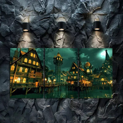 3pcs Fantasy Water City Canvas Framed 50x70cm- High Quality Print 100% Australian Made Wall Canvas Ready to Hang