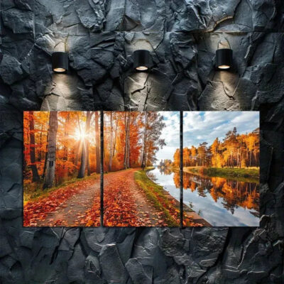 3pcs Roadway In Autumn Canvas Framed 50x70cm- High Quality Print 100% Australian Made Wall Canvas Ready to Hang