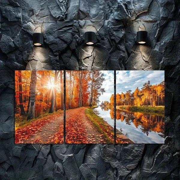 3pcs Roadway In Autumn Canvas Framed 50x70cm- High Quality Print 100% Australian Made Wall Canvas Ready to Hang