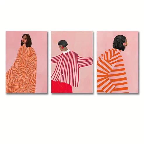 3pcs Abstract Line Girls Modern Wall Art Set Canvas Framed 40x60cm – High Quality Print 100% Australian Made Wall Canvas Ready to Hang