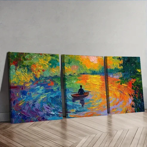 3pcs Vibrant Impressionist Lake Scene Wall Art Set Canvas Framed 50x70cm – High Quality Print 100% Australian Made Wall Canvas Ready to Hang