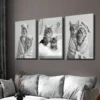 3pcs Adorable Black and White Cat Wall Art Set Canvas Framed 50x70cm - High Quality Print 100% Australian Made Wall Canvas Ready to Hang - Image 2